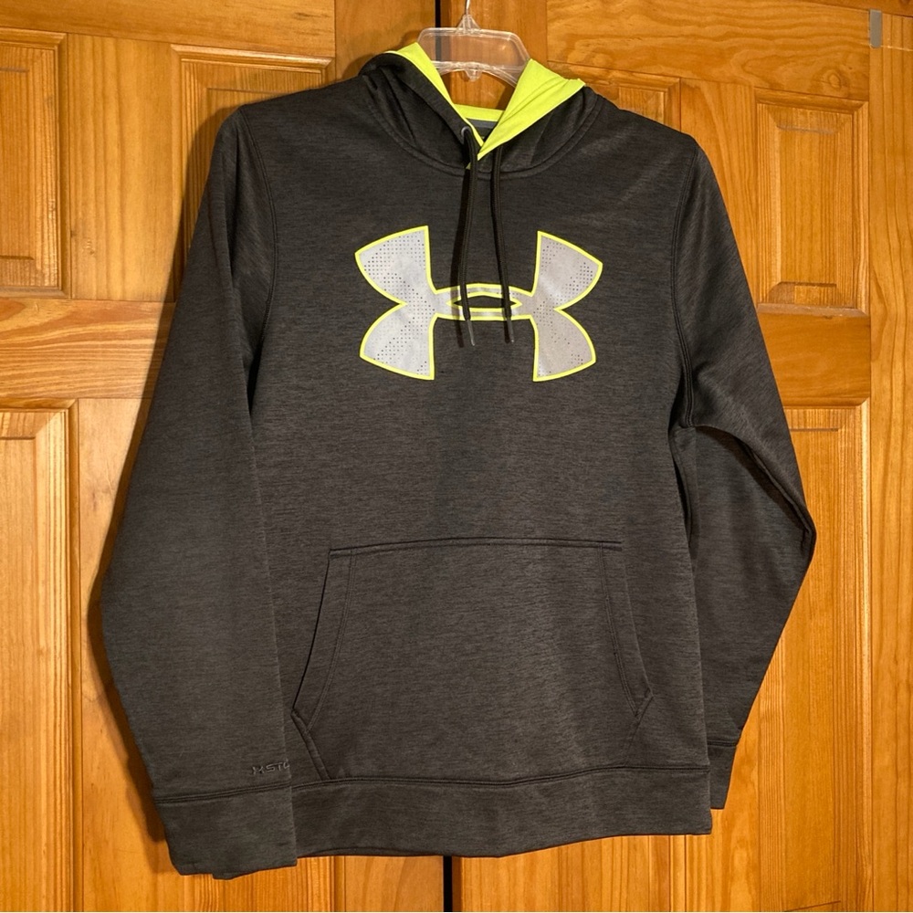 GUC Under Armour UA Storm1 Large Logo Loose Hoodie Sweatshirt Black Gray Medium